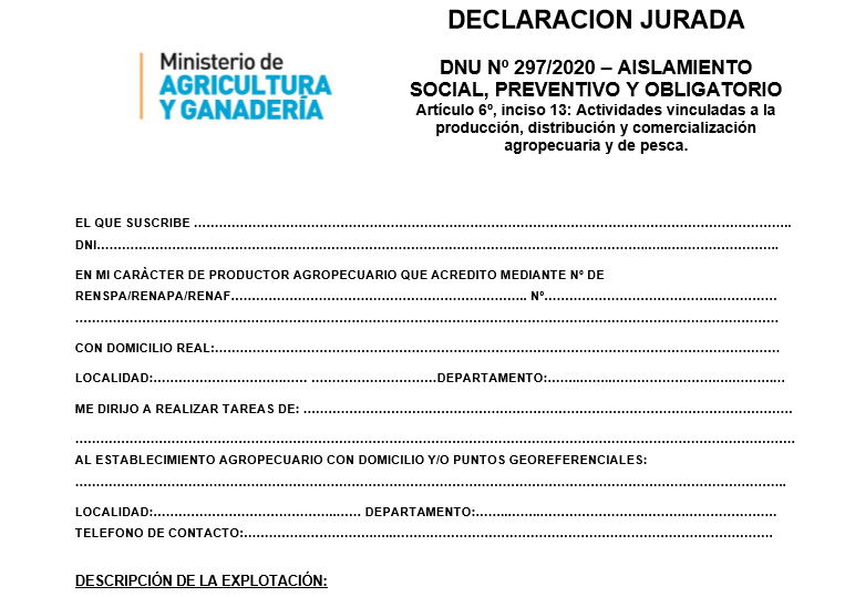 Esta es la declaración jurada que se debe llevar  para poder  circular.