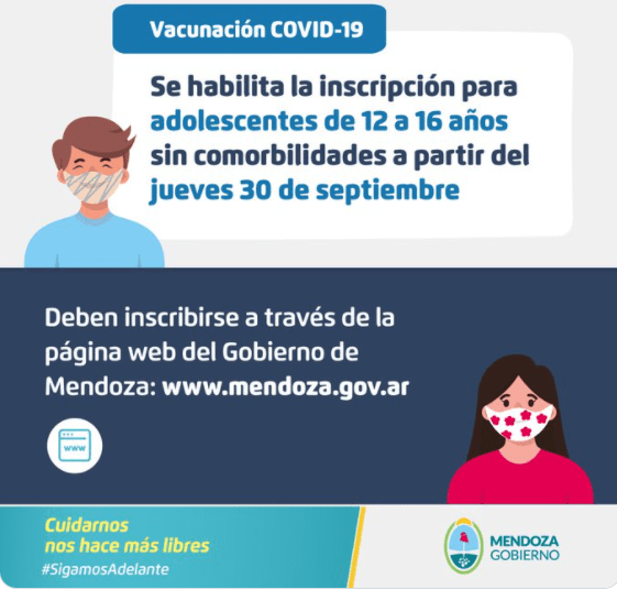 Comienza inscripción  para vacunar a mayores de 12 años en Mendoza