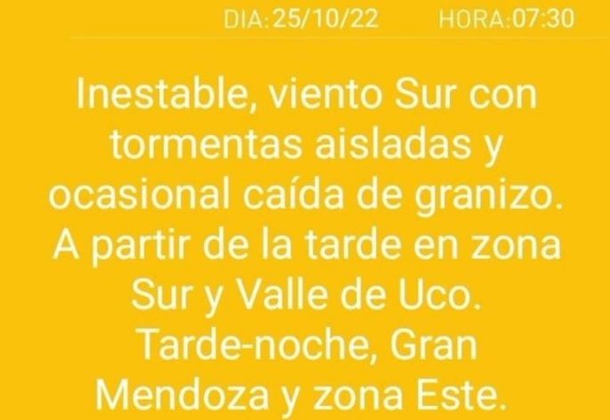 Alerta en Valle de Uco, podría caer granizo esta tarde