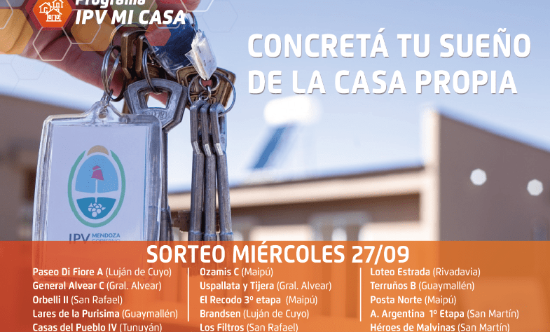 Viviendas del «Casa Pueblo IV» de Tunuyán, el sorteo será este Miércoles 27
